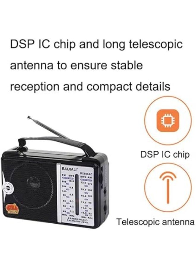 راديو – مزود بـ 4 موجات AM/FM/TV/SW1-2 – إشارة قوية وصوت نقي – يعمل بالكهرباء أو البطاريات – خفيف الوزن مع مقبض محمول – أفضل اختيار للاستماع لإذاعة القرآن الكريم - Image 5